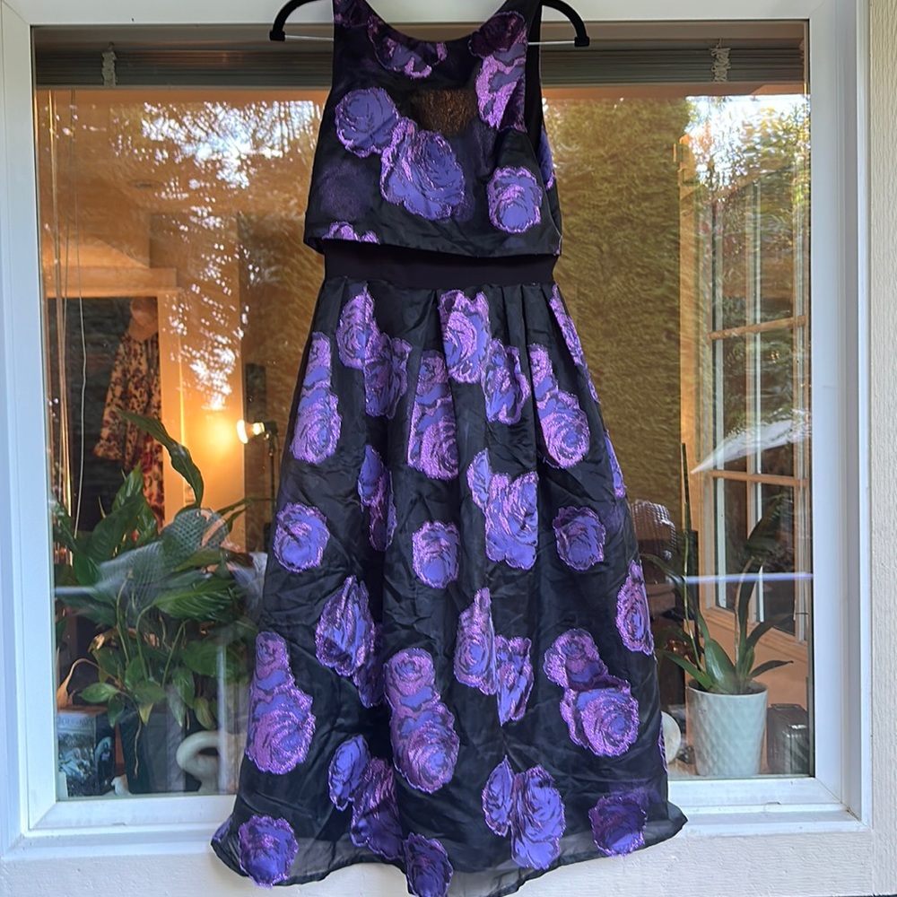 Vintage purple roses party dress, or every day with a sweater - Picture 1 of 6